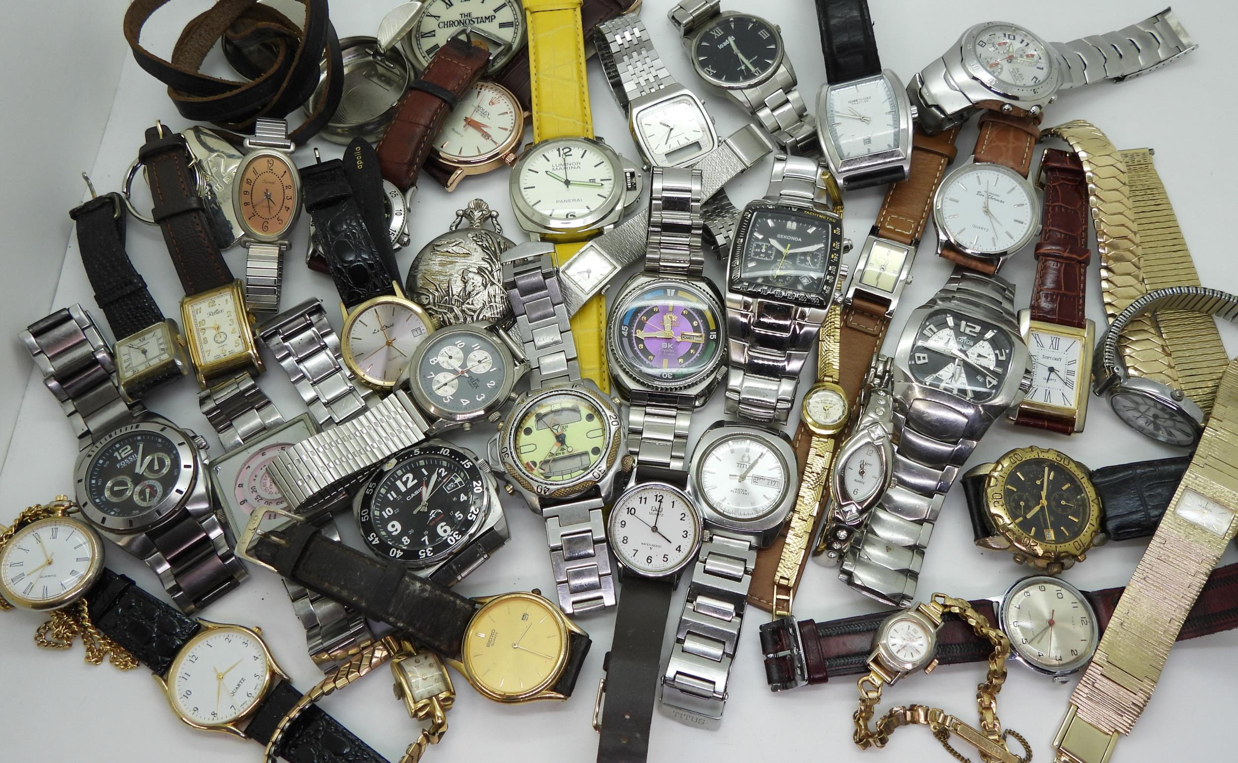 A collection of fashion watches to include, Orient, Sekonda, Casio, Timex, Seiko, and replicas