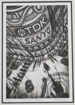JOHN DUFFIN (ENGLISH b.1965)  PICCADILLY CIRCUS  Etching, signed lower right, numbered 6/90, 40 x