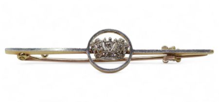 A bright yellow and white metal Royal Navy sweetheart brooch set with brilliant and rose cut