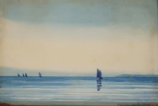 PETER MCGREGOR WILSON RSW (SCOTTISH 1856-1928)  FISHING BOATS AT SUNRISE  Watercolour, signed