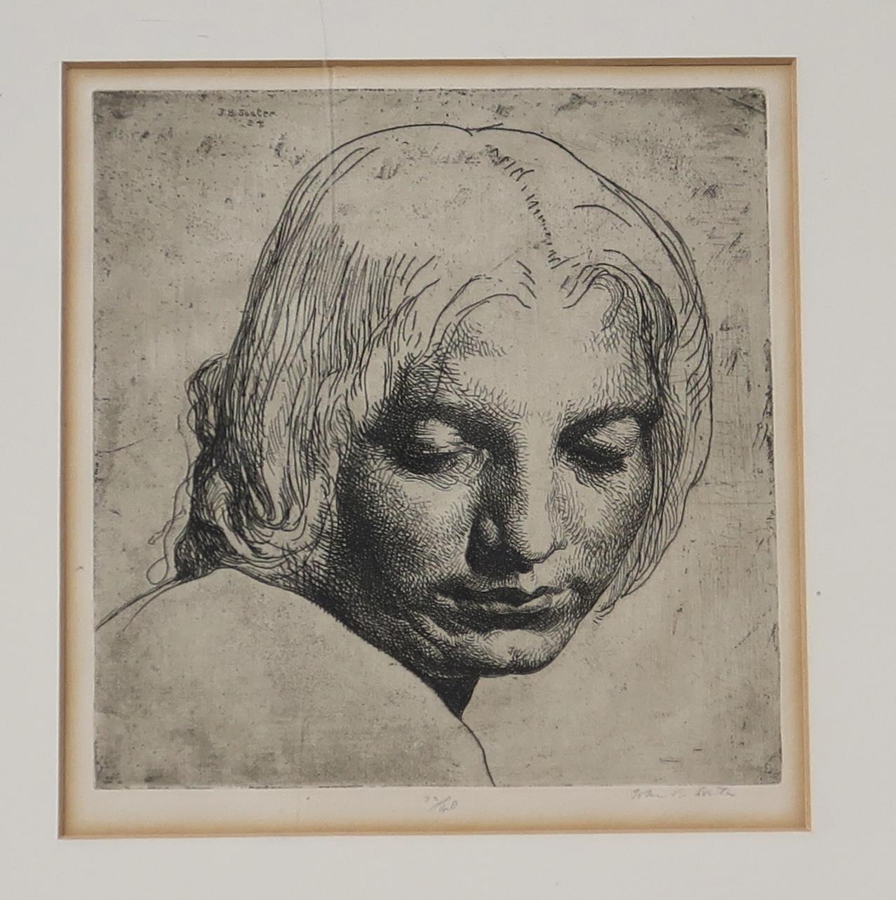 JOHN BULLOCH SOUTER (SCOTLAND 1890-1971)  HEAD OF A CANADIAN WOMAN  Etching, signed lower right,