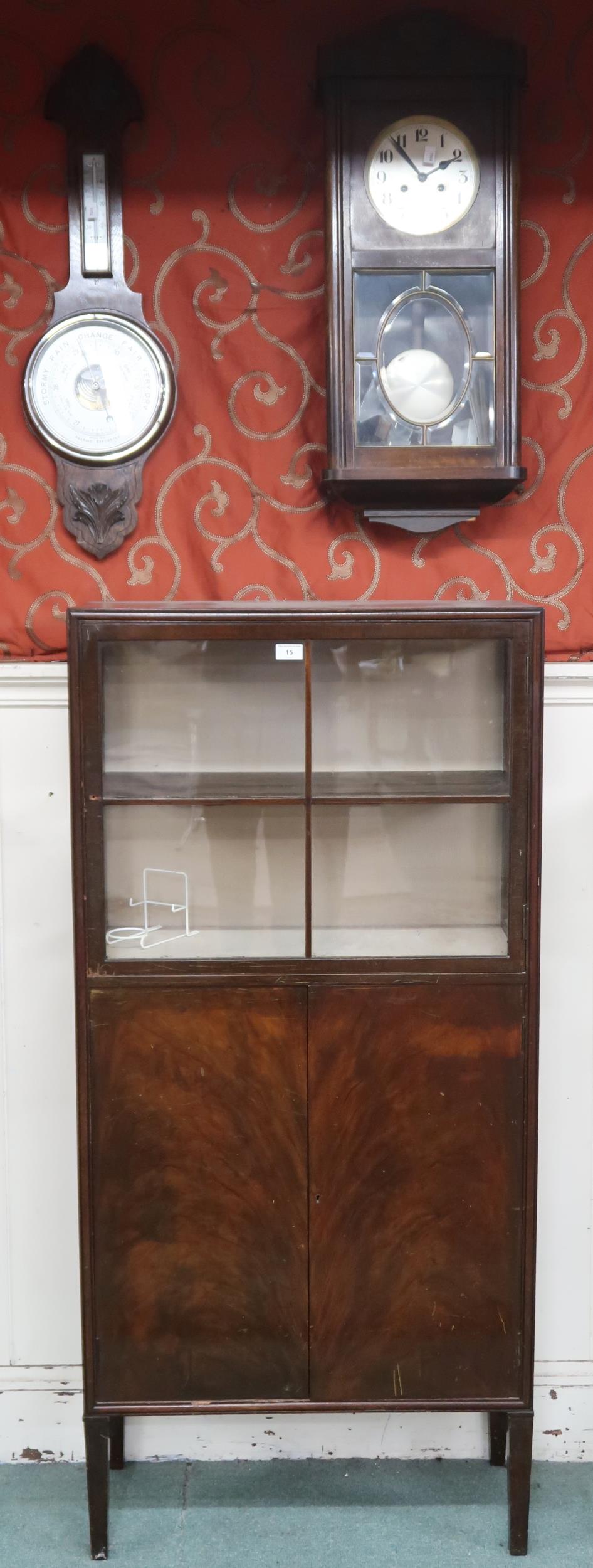 A lot comprising early 20th century glazed cabinet, 145cm high x 68cm wide x 32cm deep, an oak