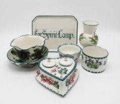 A collection of Wemyss ware including a heart shaped inkwell painted with dog roses, a 'For Spirit