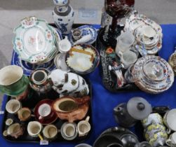 A collection of assorted ceramics and glass including a ruby lustre, Doulton John Barleycorn jug,