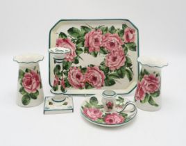 A collection of Wemyss ware including a cabbage rose decorated tray 30cm x 25cm, a pair of wavy