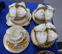 A Plant Tuscan china tea set, the cream ground with gilt and brown decoration Condition Report: