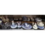 A collection of assorted blue and white transfer printed pottery, other ceramics and glass Condition