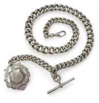 A heavy silver tapered fob chain with silver medallion, hallmarked to every link, tapers from 12.1mm