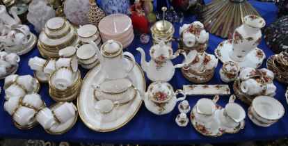 A Royal Albert Old Country Roses tea and coffee set including a cafetiere, coffee pot, teapot, cups,