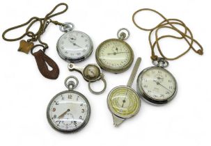 A collection of base metal military items to include a Cyma pocket watch, Pheon mark GSTP M61764,
