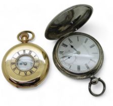 A silver full hunter pocket watch, signed Edwin Flynn, London hallmarks for 1883, together with a