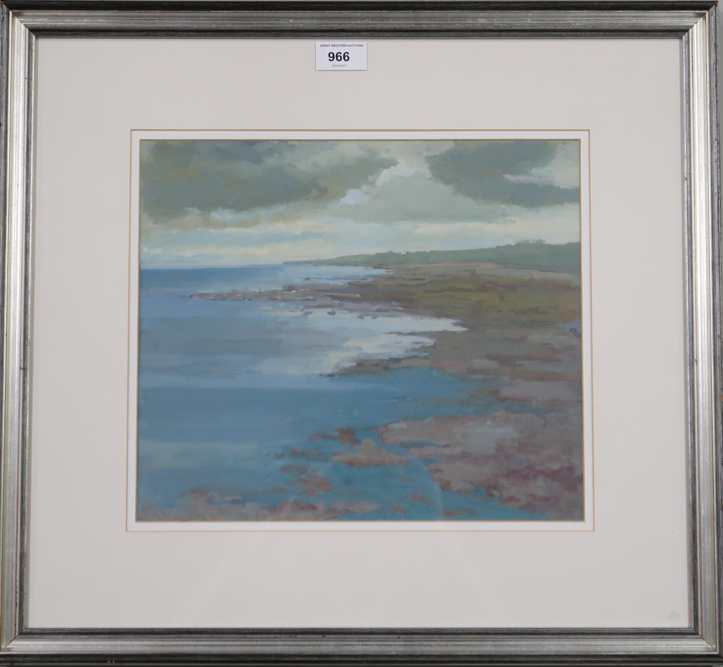 IRENE HALLIDAY RSW (SCOTTISH b.1931)  SCOTTISH COASTAL LANSCAPE  Gouache, signed lower right, 28 x - Image 2 of 4