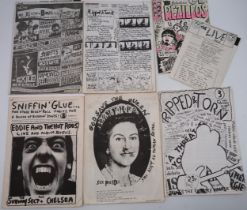 A collection of Punk DIY ephemera with fanzines and part fanzines Sniffin Glue issue 5 1976,