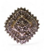 A 14k gold diamond cluster ring, size of the cluster 24.2gms, set with estimated approx 1.25cts of