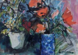 CONNIE SIMMERS (SCOTTISH b.1941)   POPPIES  Gouache, signed lower right, 20 x 29cm   Title inscribed