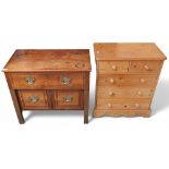 A lot comprising an early 20th century oak chest of drawer with one long drawer over pair of short