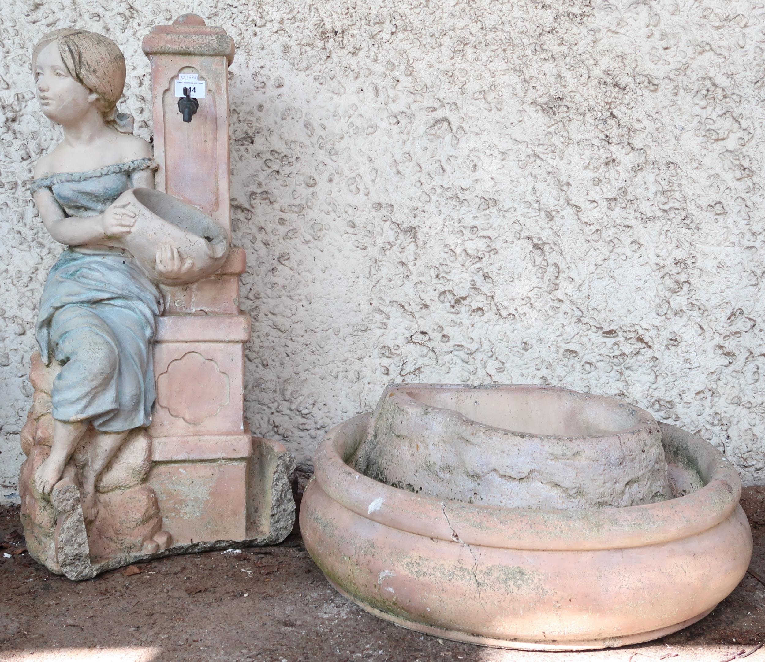 A contemporary reconstituted stone figural garden water feature depicting maiden filling an urn, - Image 2 of 3