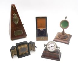 A desk timepiece by James Weir of Glasgow, a burr-veneered pocket watch box, baluster watch stand,
