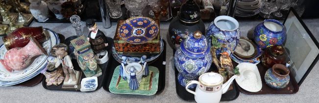 Assorted ceramics and glass including a Noritake plate, a majolica asparagus dish, a Dutch girl
