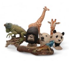 A group of Sherratt & Simpson animals heads including Polar Bear, Gorilla, Panda and Giraffe, a