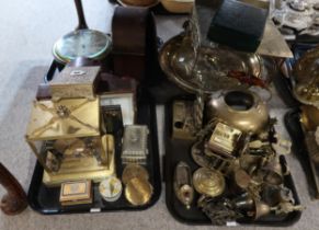 Assorted brassware including a footman, clocks etc Condition Report:No condition report available.