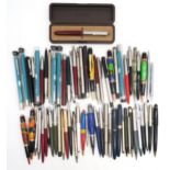 A collection of pens, largely by Parker, also including two silver propelling pencils Condition