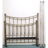 A Victorian brass framed tester sized bed frame with cast iron side rails, 141cm high x 140cm wide x