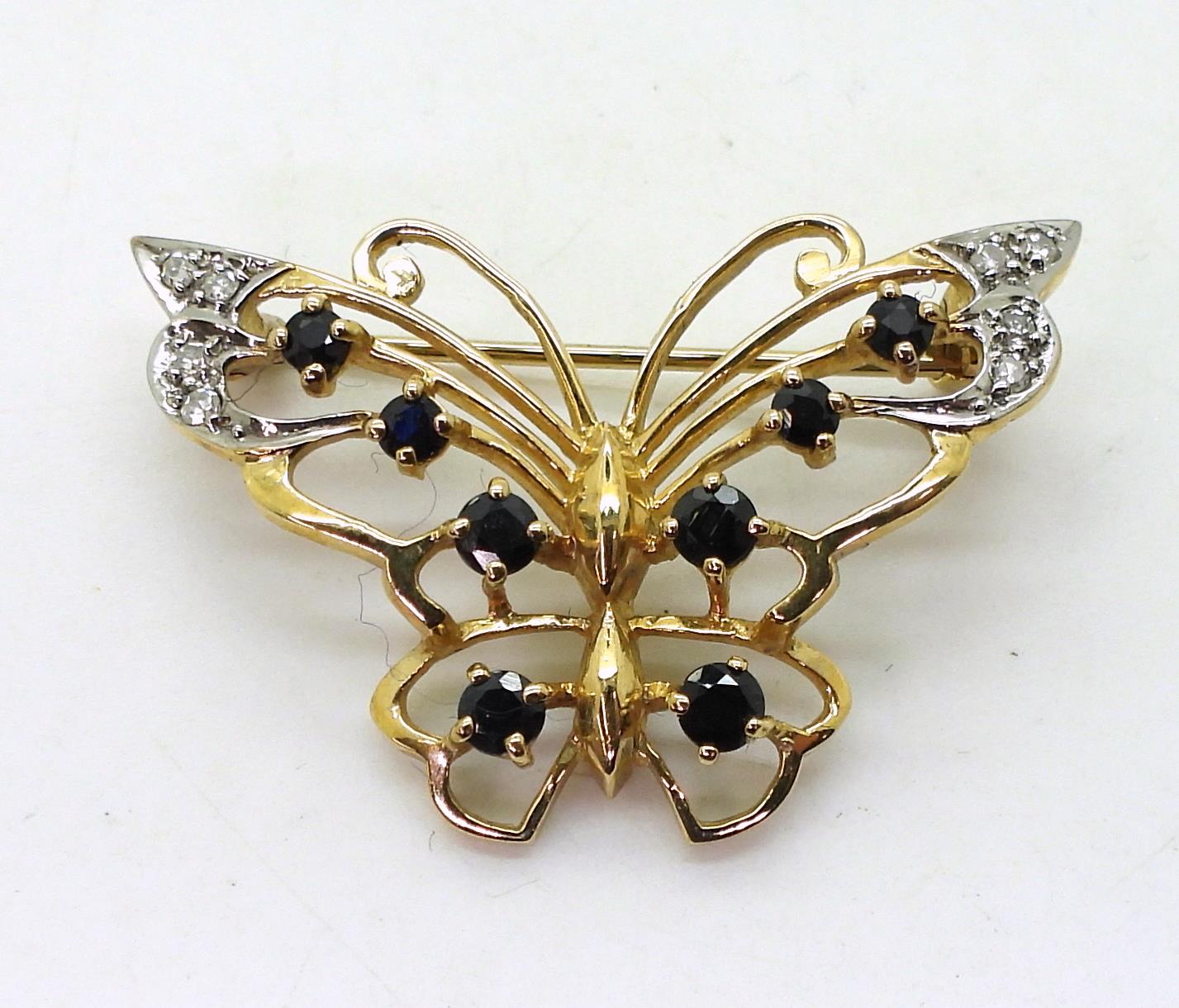 A 9ct gold sapphire and diamond set butterfly brooch, 3.3cm x 2..4cm, weight 4.7gms Condition - Image 4 of 4