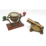A small brass ship's binnacle compass by Bergen Nautik of Norway, together with a heavy brass desk