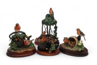 Four Border Fine Art Robin groups including The Joys of Spring, Robin with Chicks in Boot, One Up