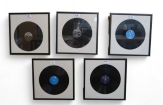 A lot of five professionally framed 78 R.P.M records with Elvis - All Shook UP, Buddy Holly -