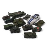 A collection of model military vehicles, largely by Dinky, together with a further selection of