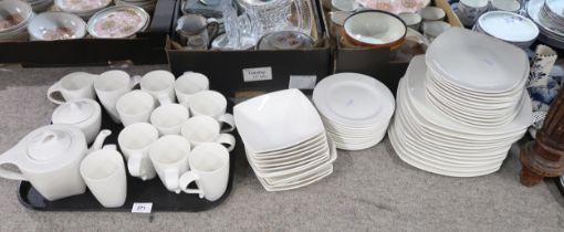 A white glazed dinner service with square plates and bowls Condition Report:No condition report