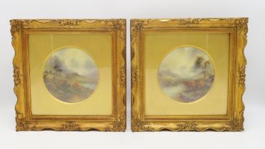 John Stinton (1854-1956) a pair of Royal Worcester porcelain plaques both painted with cattle by a