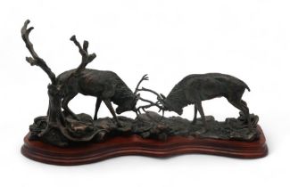A Border Fine Arts Limited Edition bronze effect group Highland Challenge (Stags fighting)