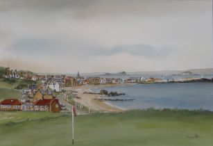 SCOTTISH SCHOOL   GOLF COURSE (possibly Ayrshire)  Watercolour, signed lower right, dated (19)81,