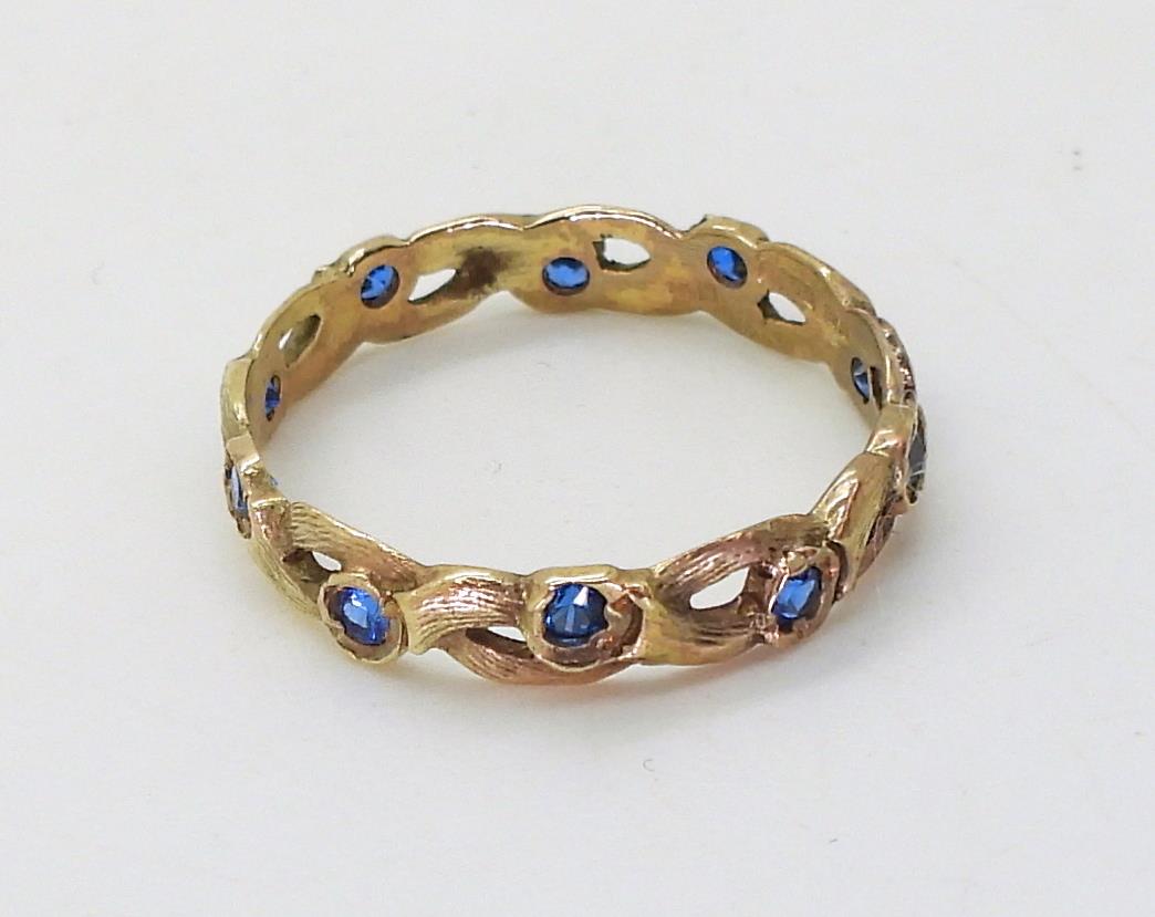 A 9ct gold Mackintosh style brooch, 9ct blue gem full eternity ring, hallmarked Birmingham 1975, - Image 3 of 4