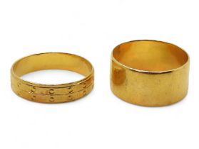 Two 22ct gold wedding rings, sizes P and Q1/2, weight together 7.6gms Condition Report:Available