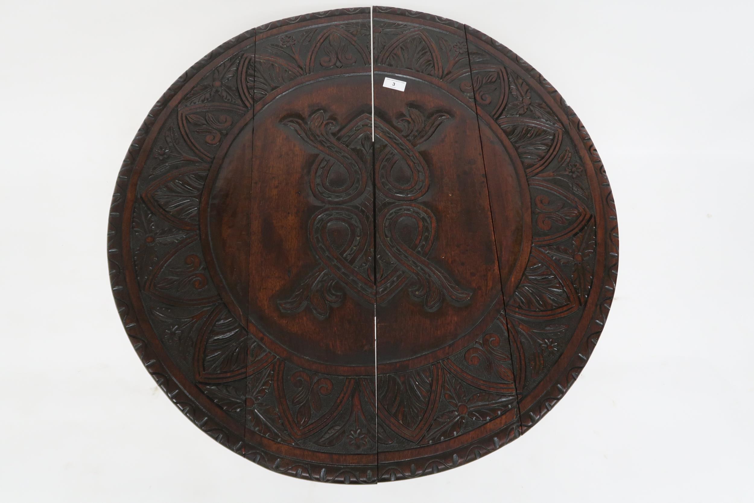 A 19th century stained oak Jacobean style carved drop end table with extensively carved circular top - Image 2 of 3