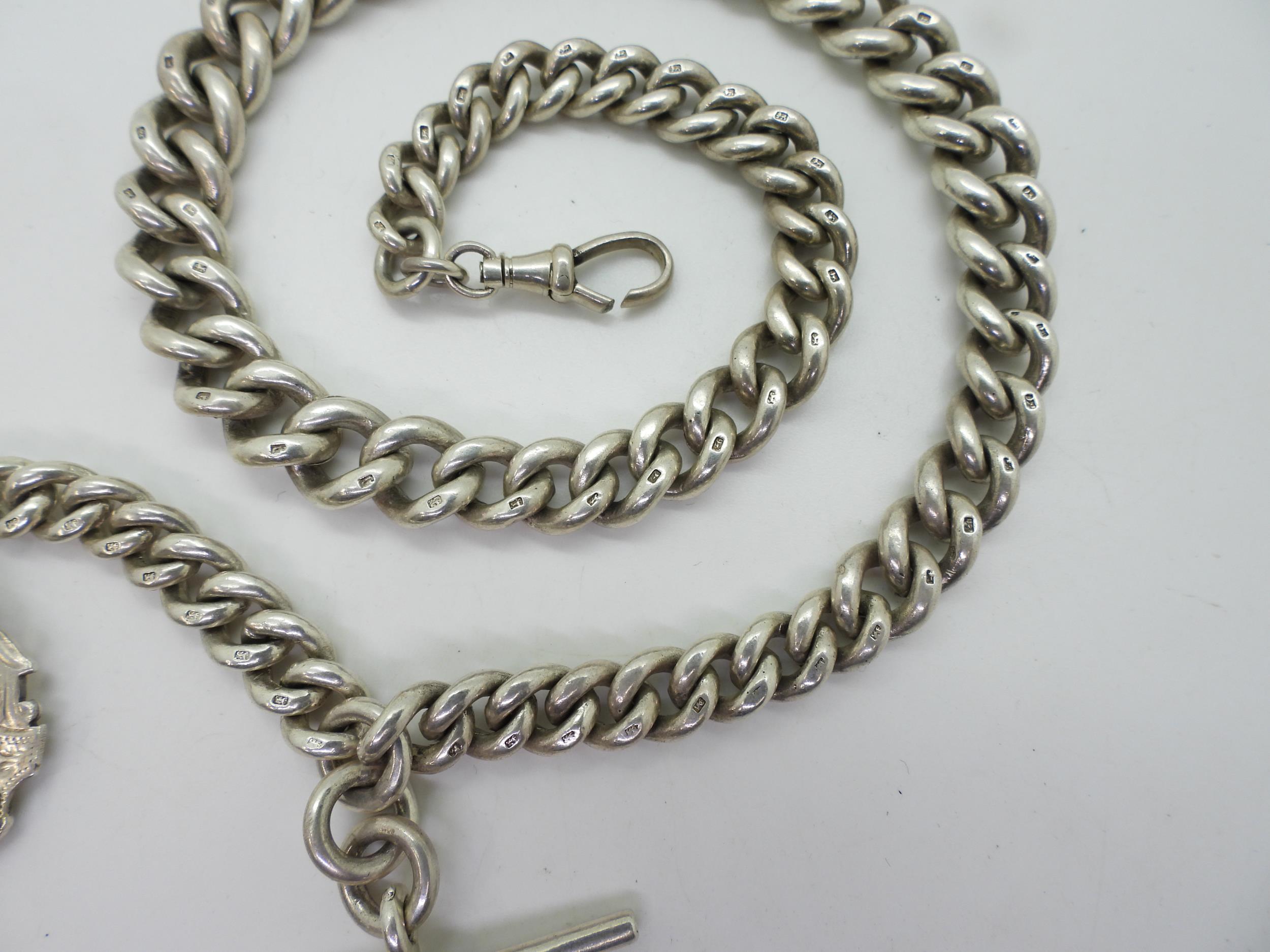 A heavy silver tapered fob chain with silver medallion, hallmarked to every link, tapers from 12.1mm - Image 2 of 4