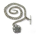 A heavy silver tapered fob chain with silver medallion, hallmarked to every link, tapers from 12.1mm