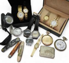 A gold plated Elgin pocket watch, a Rosskopf & Cie pocket watch, three Russian wristwatches, and