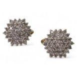 A pair of 9ct gold diamond cluster earrings, diameter of the cluster 15mm, set with estimated approx