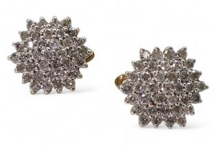 A pair of 9ct gold diamond cluster earrings, diameter of the cluster 15mm, set with estimated approx