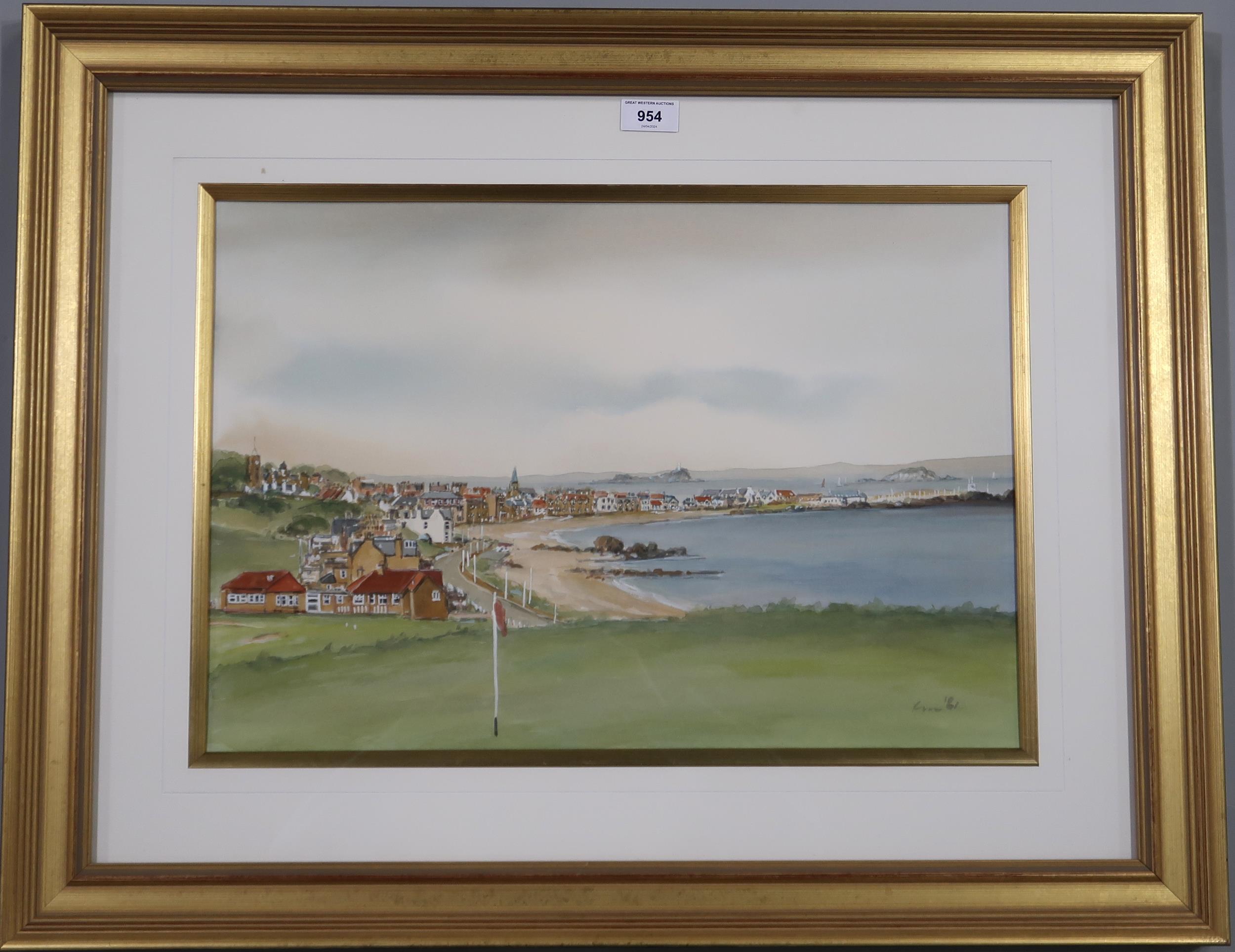 SCOTTISH SCHOOL   GOLF COURSE (possibly Ayrshire)  Watercolour, signed lower right, dated (19)81, - Image 2 of 3