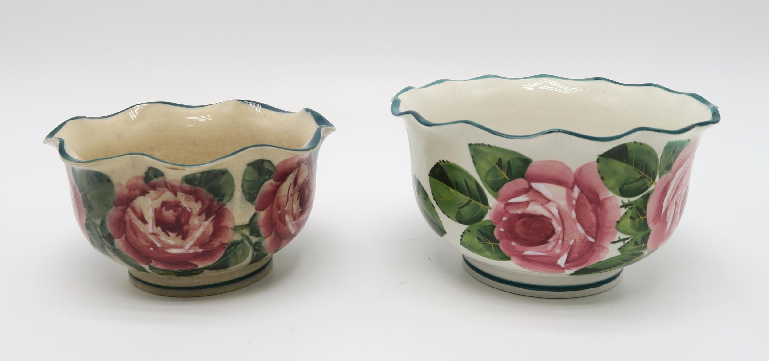 A collection of Wemyss ware all painted with cabbage roses including a tankard 14cm high, a wavy rim - Image 4 of 5