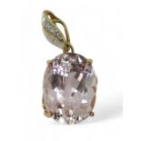 A 9ct gold Rocks & Co, kunzite and diamond pendant, set with a 17.9mm x 13mm pink kunzite, weight