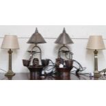 A lot comprising a pair of contemporary water wheel decorative lamps and another pair of