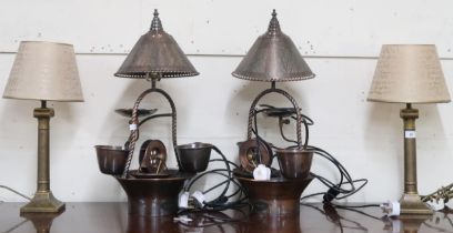 A lot comprising a pair of contemporary water wheel decorative lamps and another pair of