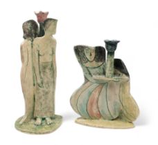 Two Dorinda Johnson pottery candlesticks Condition Report:Available upon request